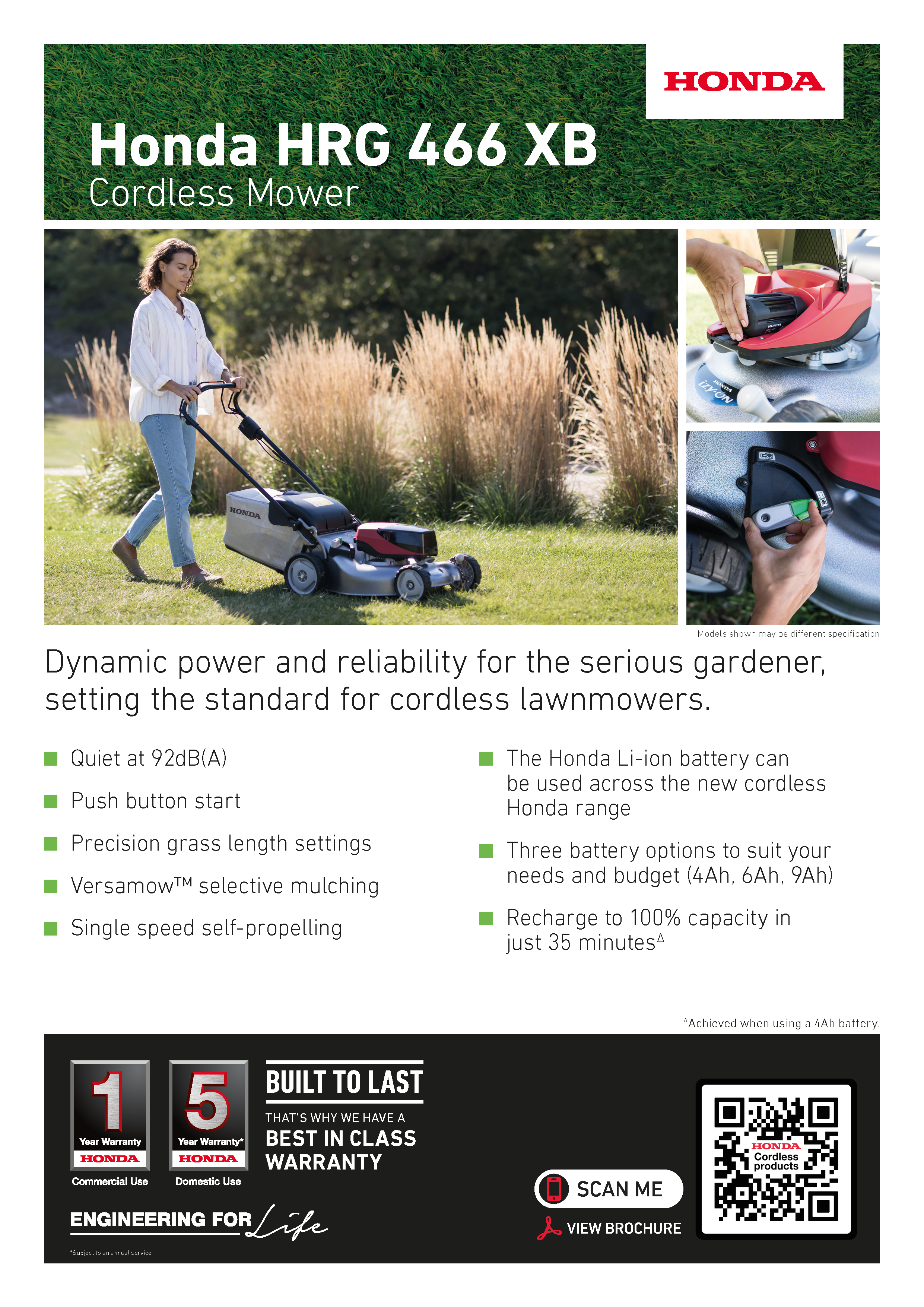 Honda HRG 466 XB Cordless Electric 46cm Mower