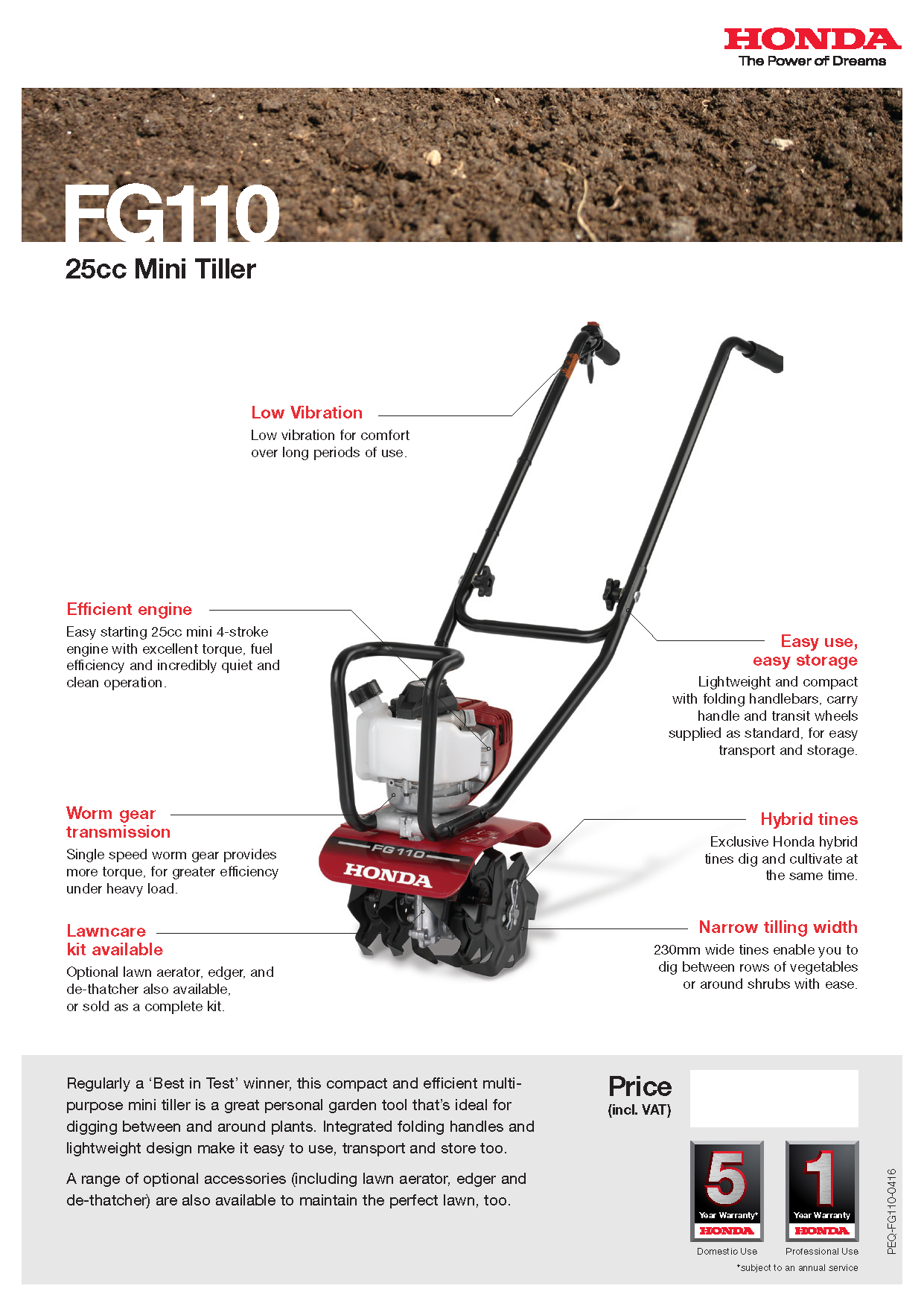 Honda FG110 25cc Tiller/Rotavator - ONLY £405 incl VAT
