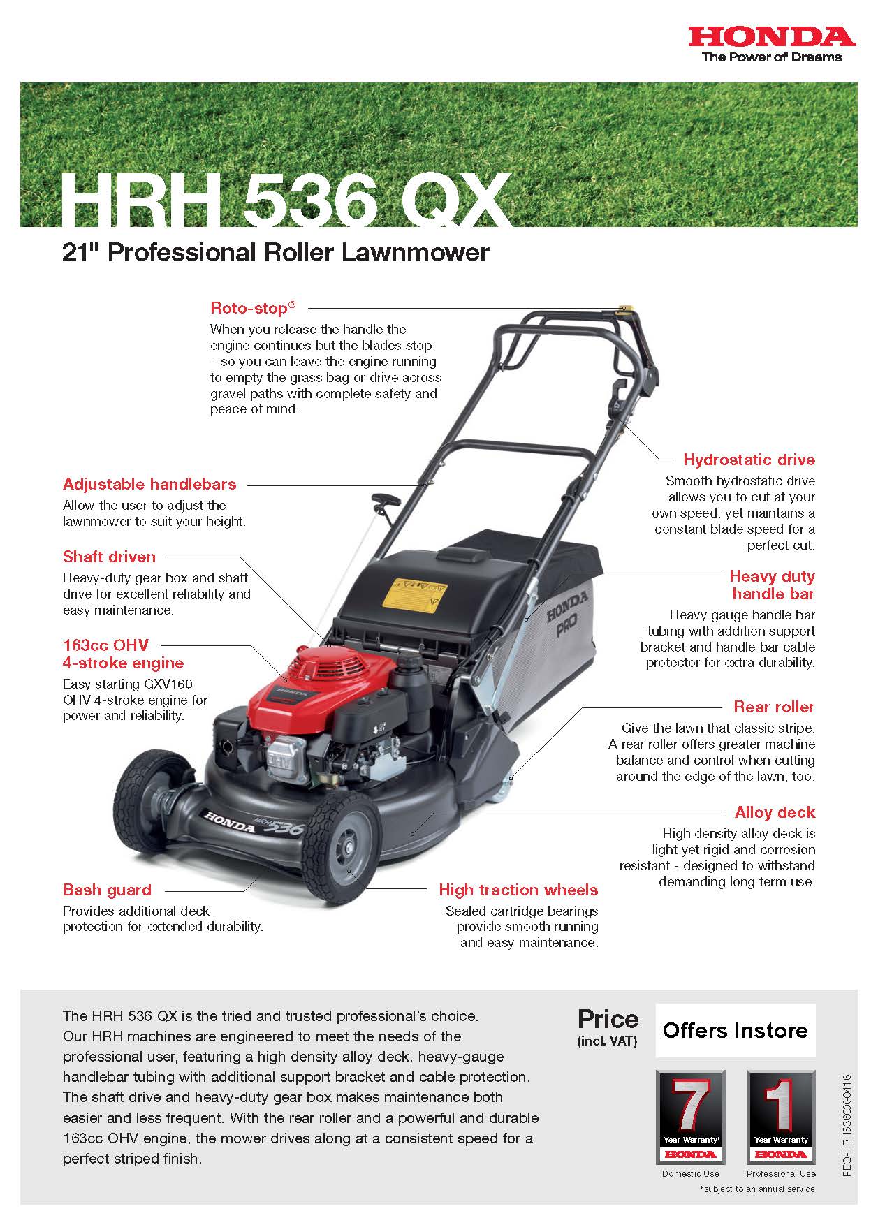 New Honda HRH-536QX Self Drive Roller Mower