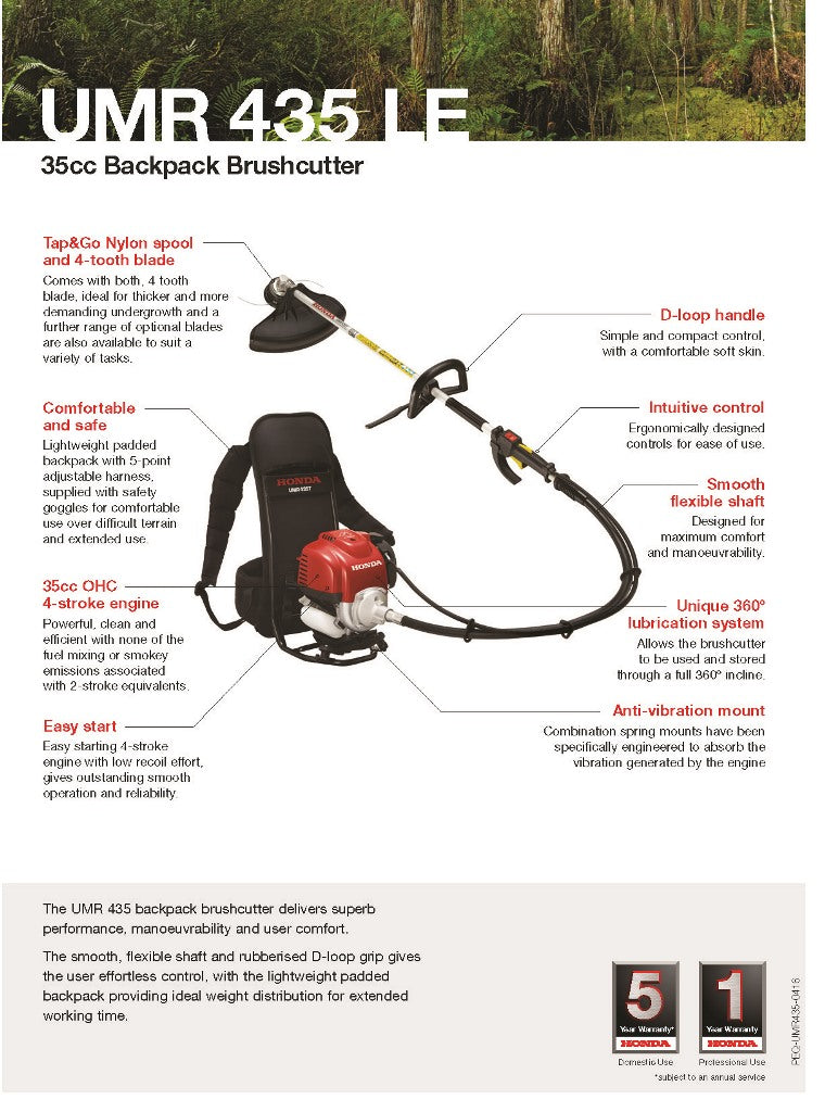 Honda UMR 435LE Loop Type Backpack Brushcutter