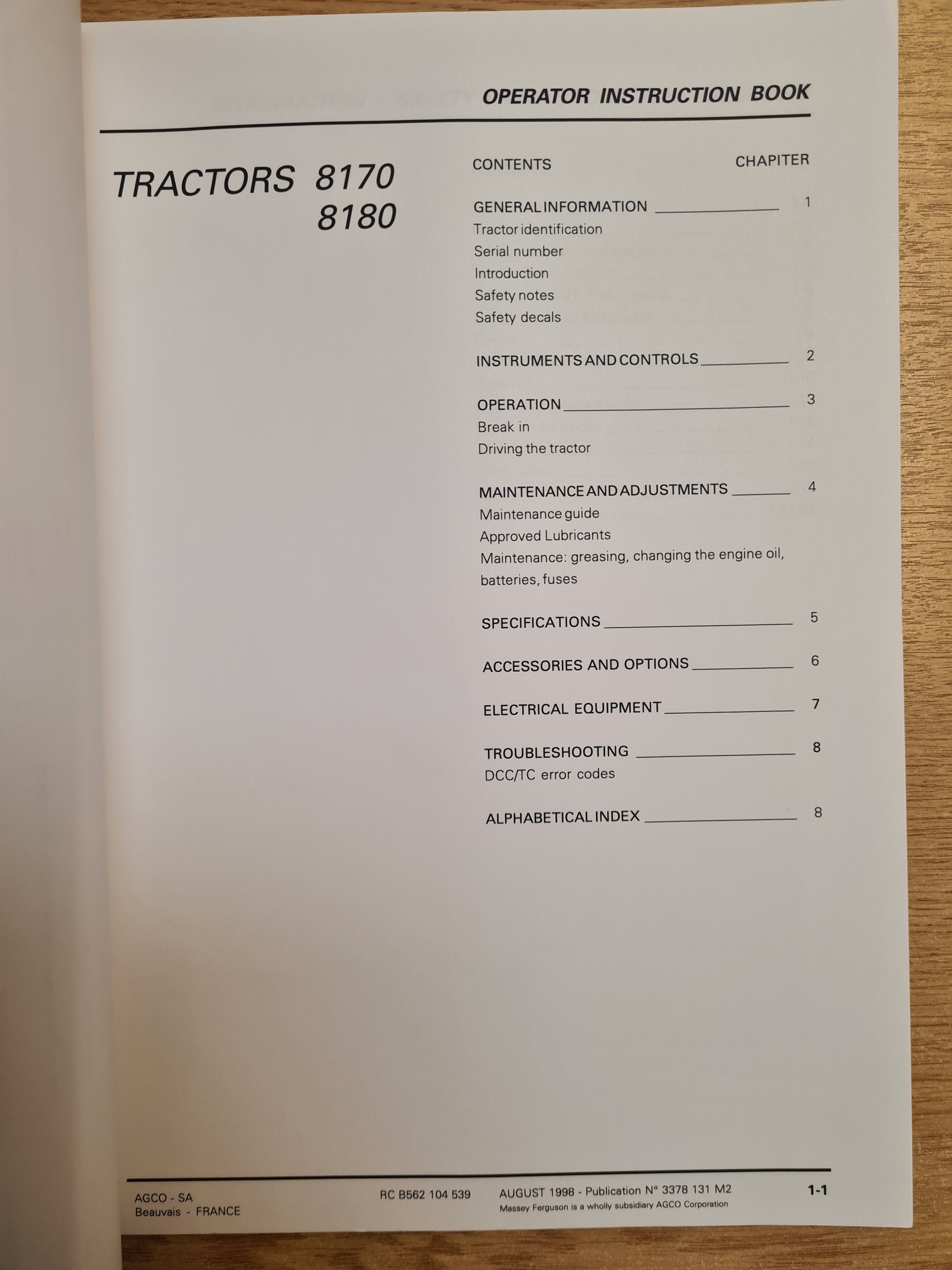 MF 8100 Tractor Operator Instruction Manual - £39 (+vat)