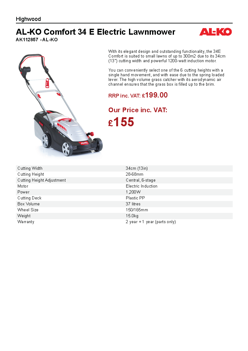 New AL-KO 34e Electric Mower