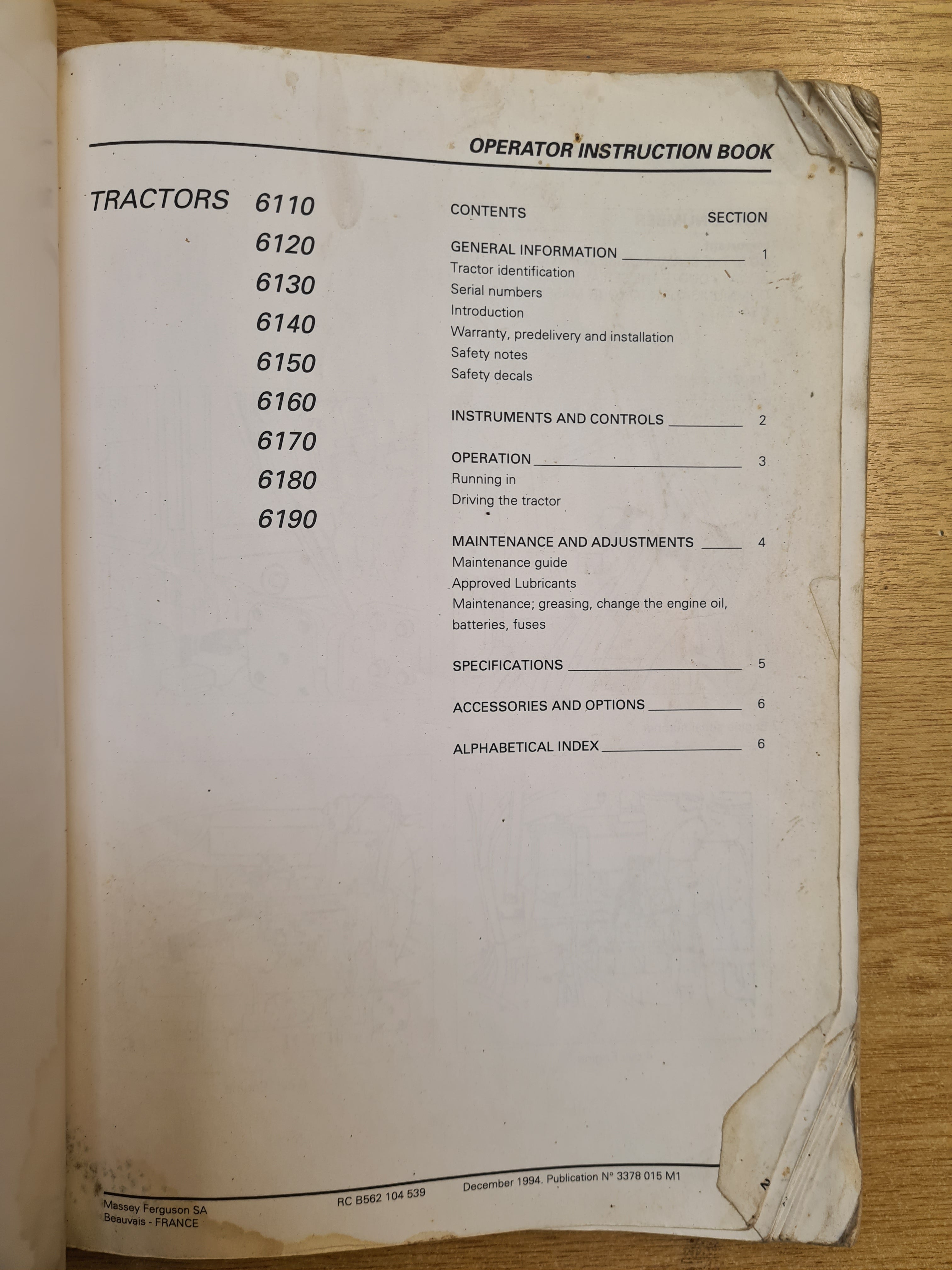 Used MF 6100 Tractor Operator Instruction Manual